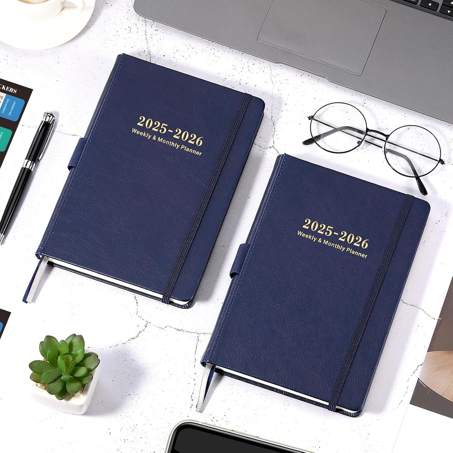 Planner 2025-2026 Weekly and Monthly with Stickers, 5.7" X 8.2", July 2025 - June 2026, 2025-2026 Calendar Planner, Pen Holder, Inner Pocket, 44 Notes Pages - Blue