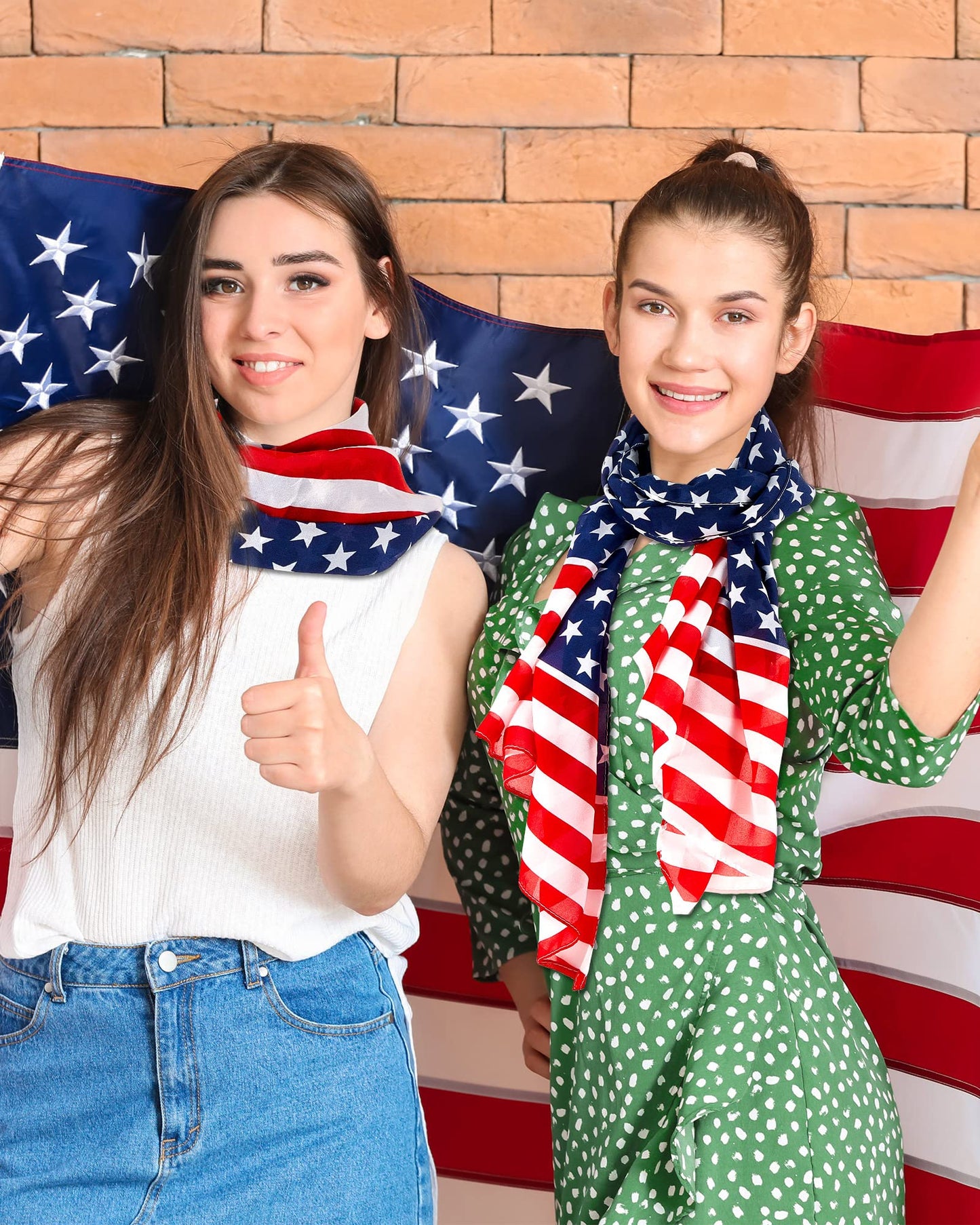 Tarpop 2pcs/6pcs Patriotic Scarf 4th of July Red White Blue Scarf 250th Scarves Flag Shawl for Women Independence Day(Classic)