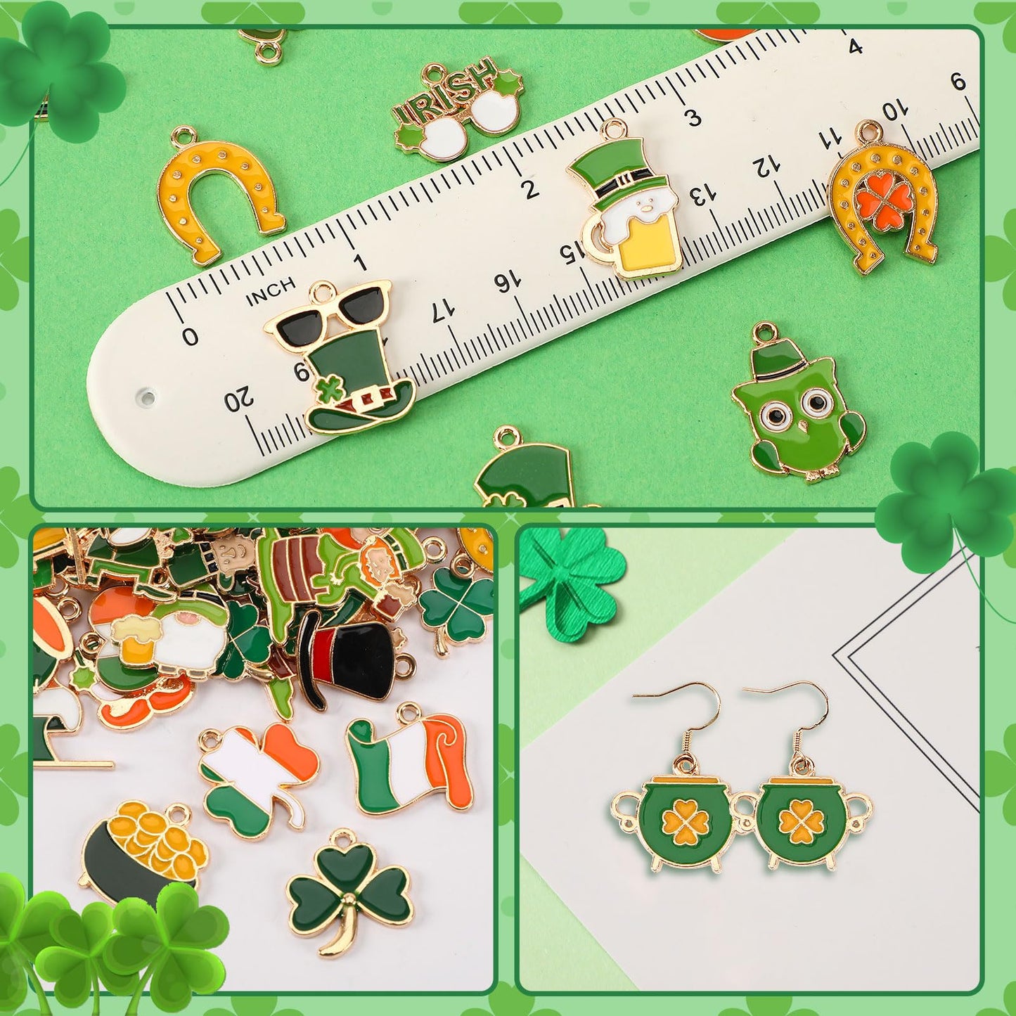 SANNIX 350pcs St. Patrick's Day Charms, Shamrock Charms for Jewelry Making - Green Hat Beer Gnome Irish Enamel Pendants for DIY Crafts Bracelets Necklaces Earrings Making Supplies