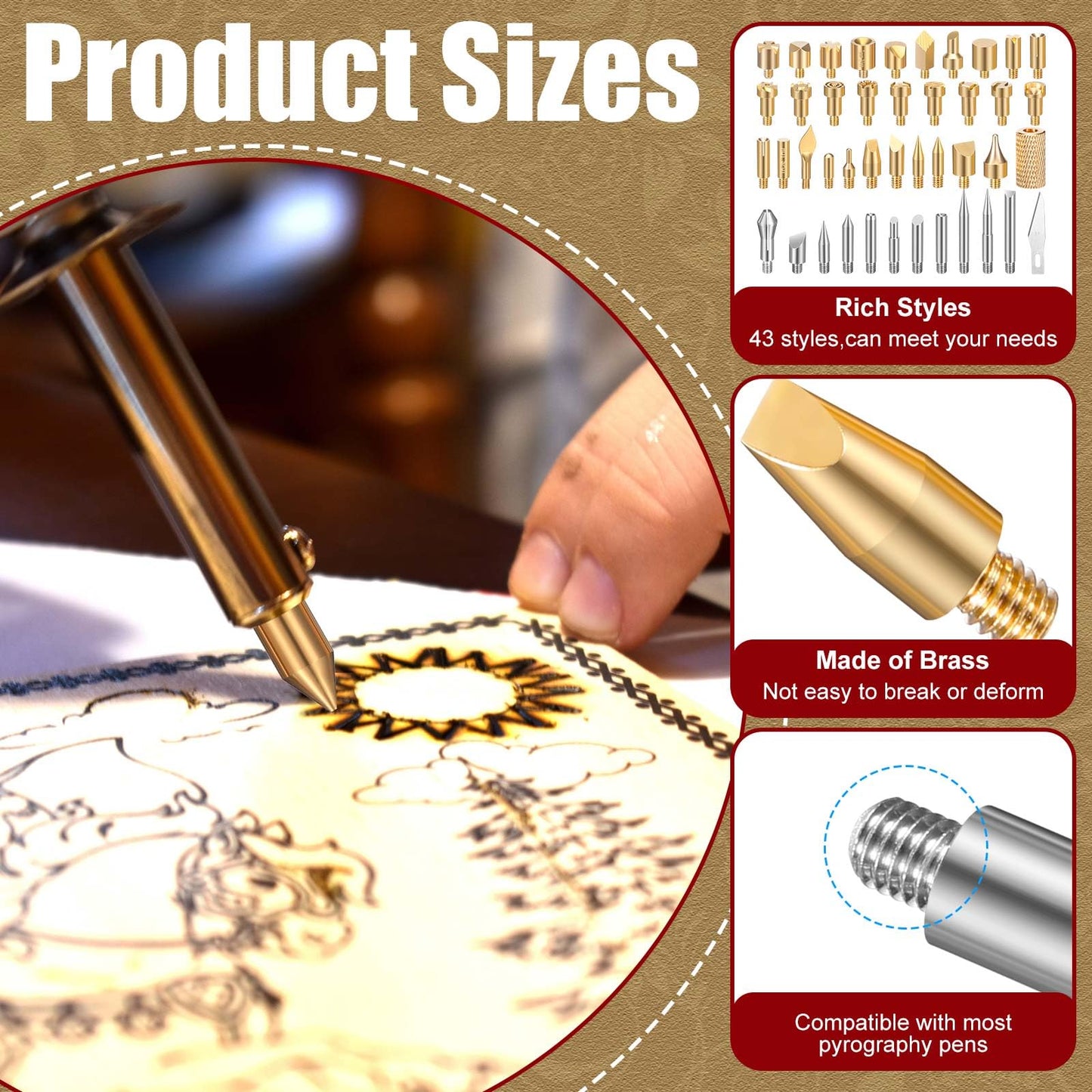 Lothee 43 Pieces Wood Burning Tip Set Wood Burning Tip Wood Burning Tips Template for DIY Embossing and Carving Crafts Wood Burning (Different Shape)