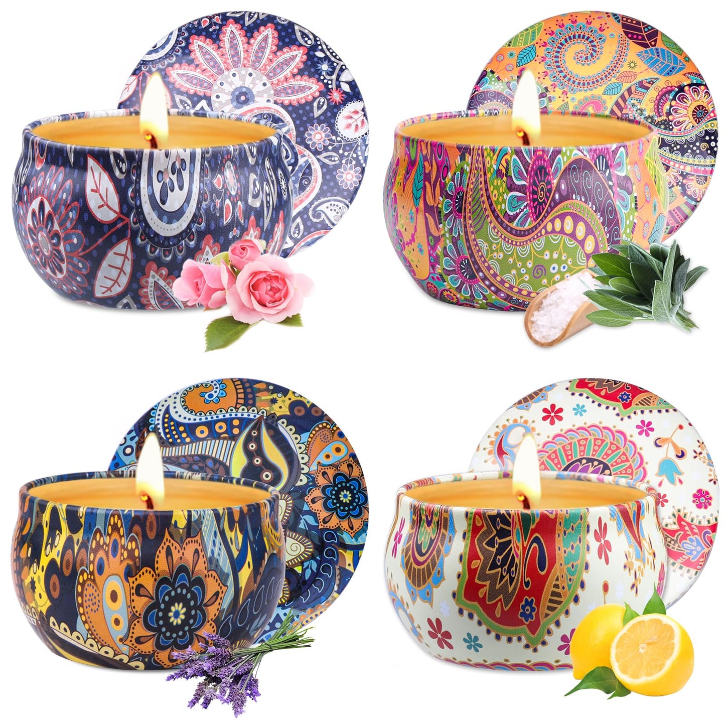 Scented Candles Gift Set for Women, 4 Pack Natural Fragrance Aromatherapy Candles for Home Scented, Long Buring Soy Wax Candles Gifts for Decoration Birthday Valentine's Day
