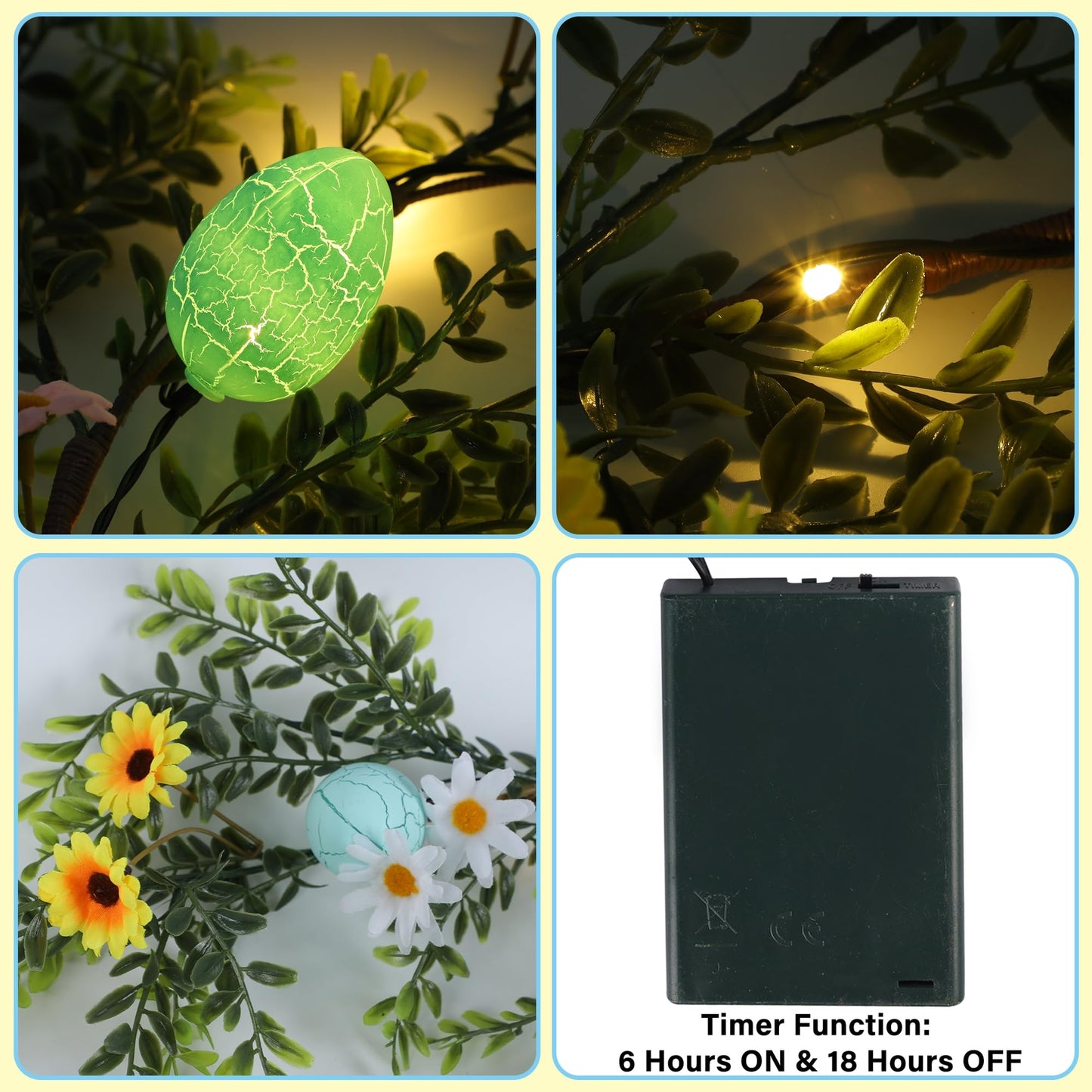 Easter Garland Decor, 6.5 FT LED Lighted Garland with Easter Eggs & Flowers, Spring Floral Decoration for Fireplace, Mantle, Table & Indoor Home Decor