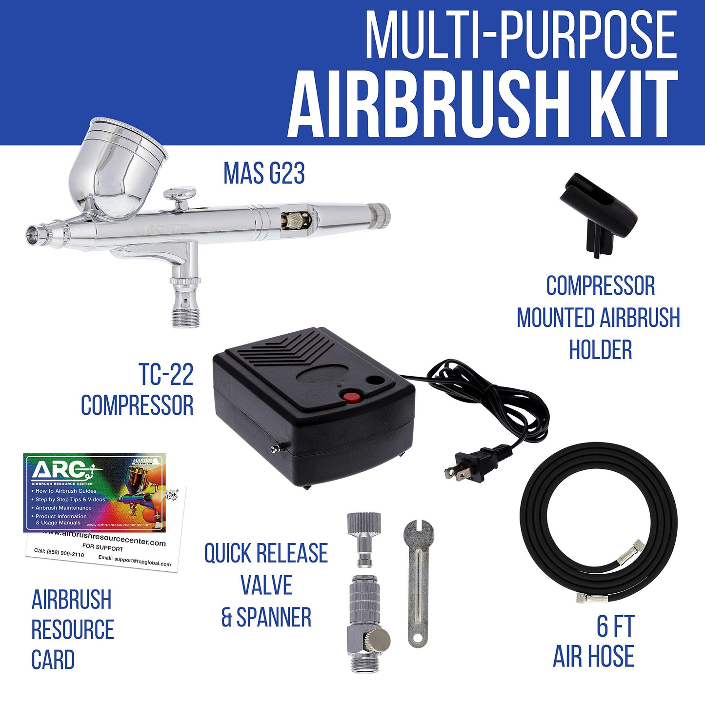Master Airbrush Cake Airbrush Decorating Kit with Dual-Action Air brush with 1/3oz. Cup and 0.3mm Tip, Mini Compressor, Hose, Storage Case and How-To-Airbrush ARC Link Card