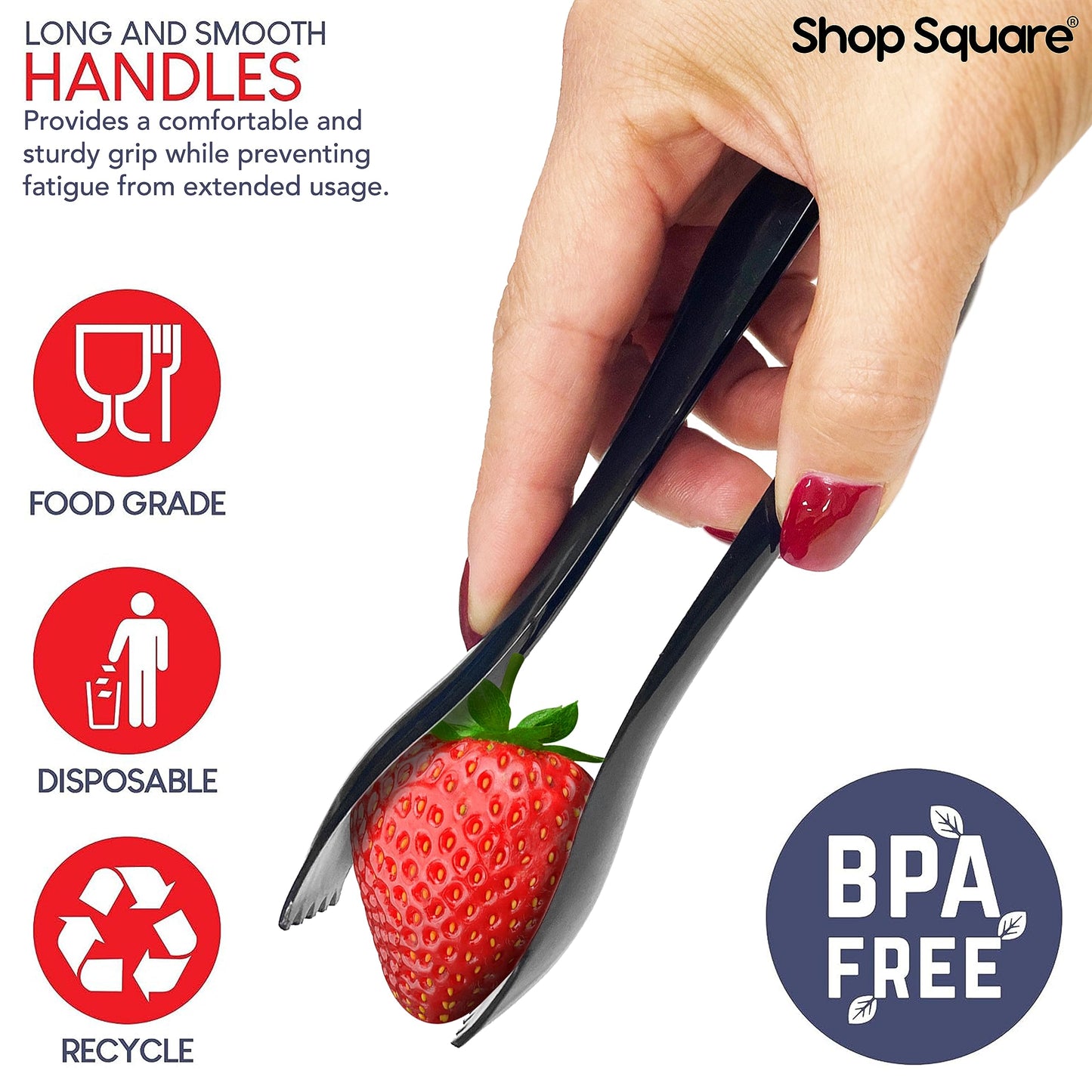 Disposable Plastic Serving Utensils - Set of 18 Black Plastic Utensils, 6 Each 6" Serving Tongs, 10” Serving Spoons, 10” Serving Forks, Buffet Serving Utensils, Party Utensils