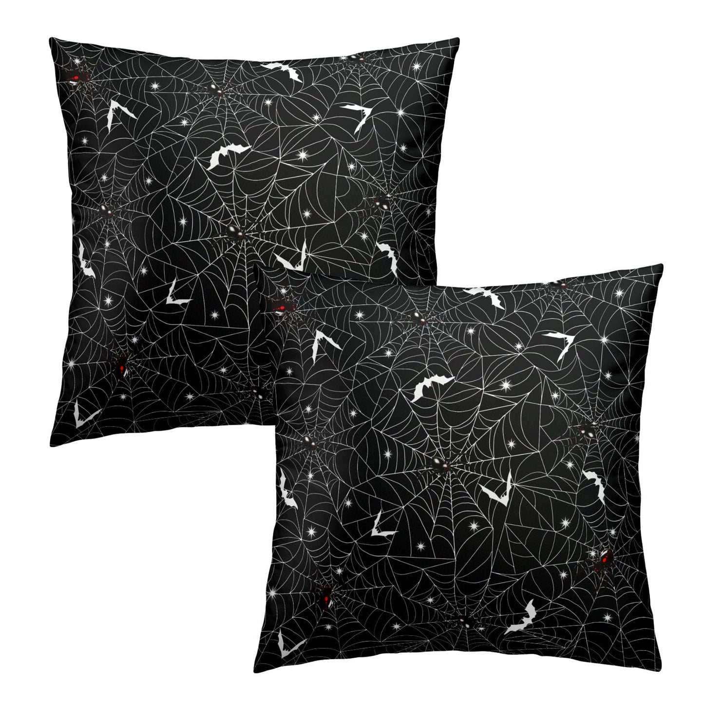 Halloween Spider Web Throw Pillow Covers 18X18 Inches Set of 2 White Bat Pillowcase Soft Cotton Square Cushion Covers for Home Sofa Bedroom Decoration