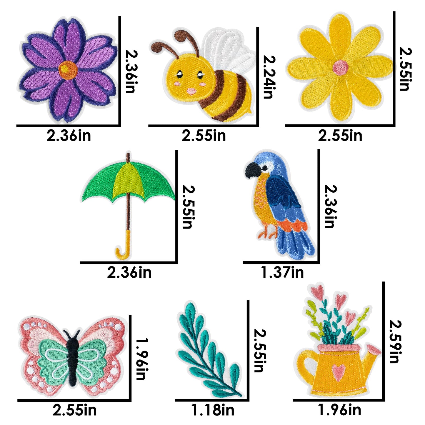 Kirako 8 Pcs Spring Iron on Patches Colorful Flowers Bee Butterfly Sew on Embroidered Applique Repair Patch Seasonal DIY Crafts Accessories Festive Gifts for Clothing Jacket Backpack Hat Shoes