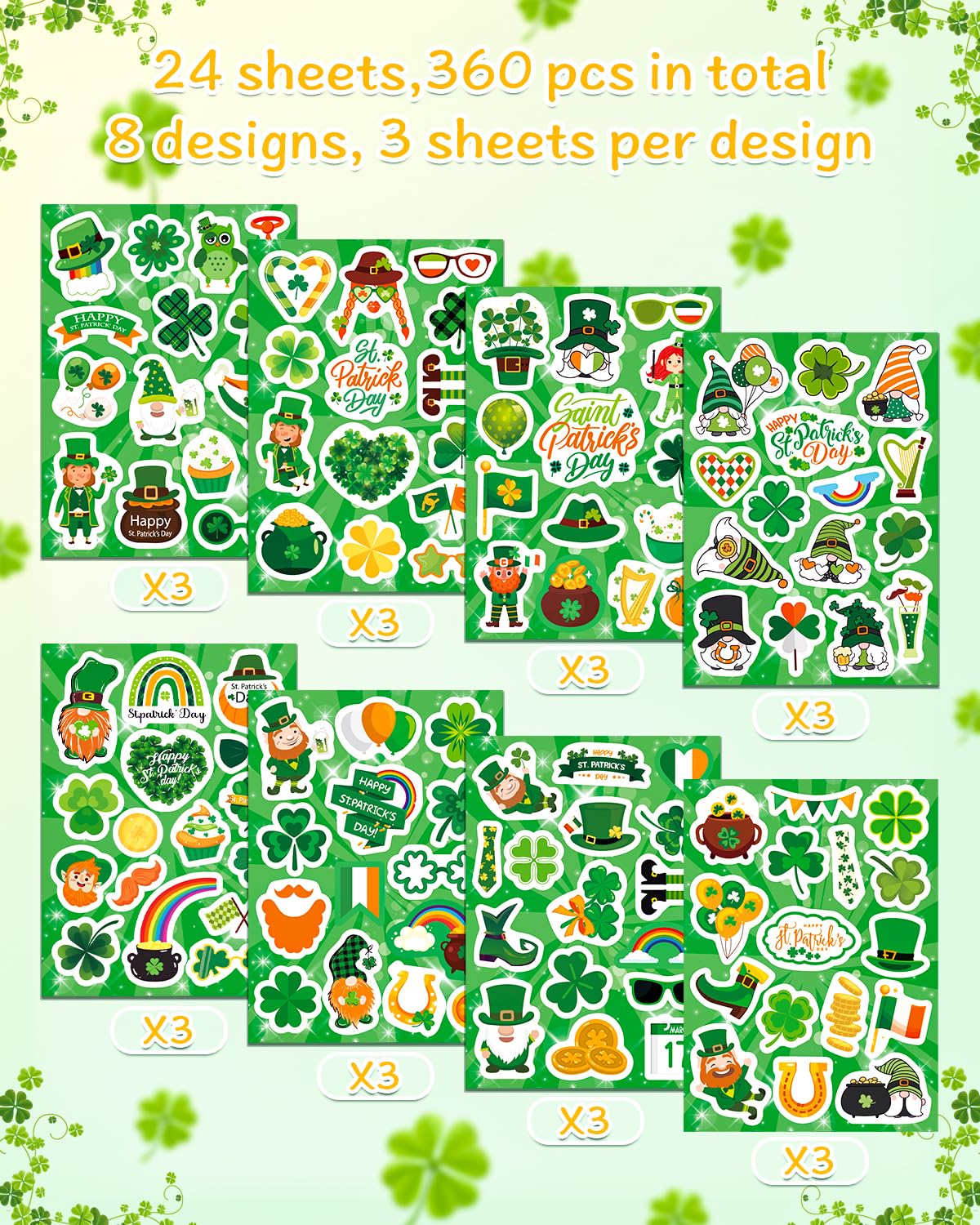 24 Sheets St Patricks Day Stickers for Kids Irish Day Stickers Accessories for Party Favor Crafts Supplies Decoration