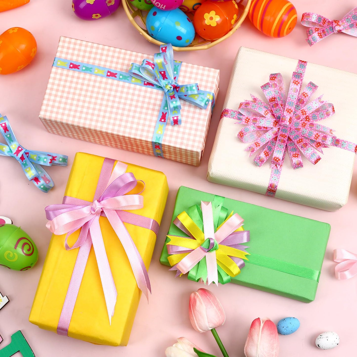 Easter Themed Ribbon Set 25 Yards per Roll, Premium Easter Craft Ribbon Decoration for Holiday Crafts, Wreaths and Party Decor
