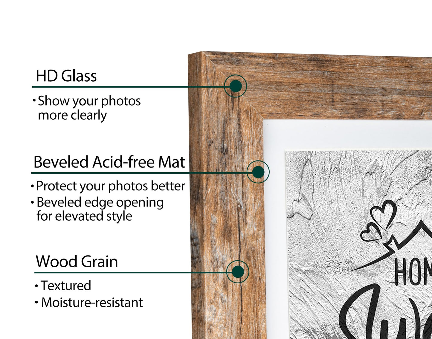 Califortree Rustic Brown 11x14 Picture Frame - Display Photos 8x10 with Mat or 11x14 Without Mat - Real Glass Inside - Set of 2