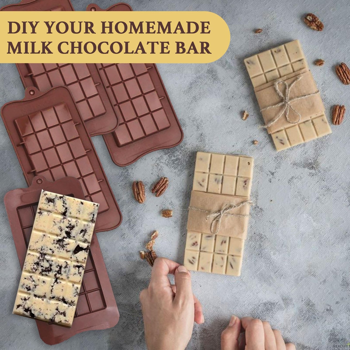 Chocolate Bar Molds Silicone Classic 4 Pack, Snap Candy Bars Making Kit Fondant Mould Set, BPA Free Soy Candle Wax Melt Durable Mold Easy Release Non-Stick for Protein and Energy DIY Handmade Gifts