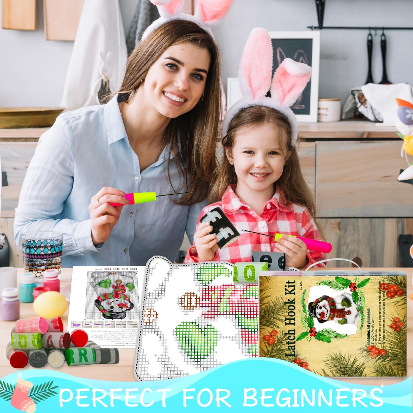 Christmas Latch Hook Kits, Snowman Latch Hook Kits Rug with Pattern Printed Crochet Needlework Crafts for Kids/Adults, 20.4X15inch/52X38Cm