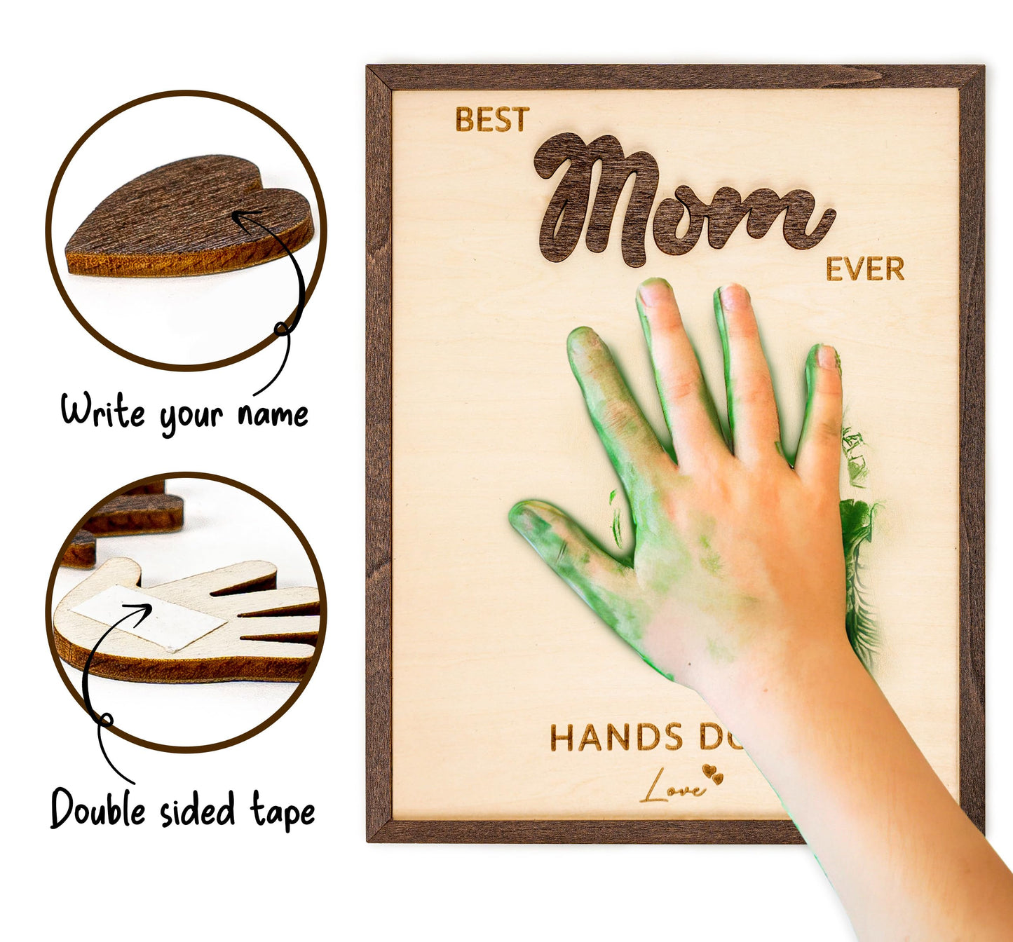 Personalized Best Mom Ever Gifts - Wooden Keepsake Sign with Kids Handprint Art, Custom Ink Name, DIY Craft Kit for Mother's Day, Handmade Family Decor, Unique Birthday Gift Idea for Mom