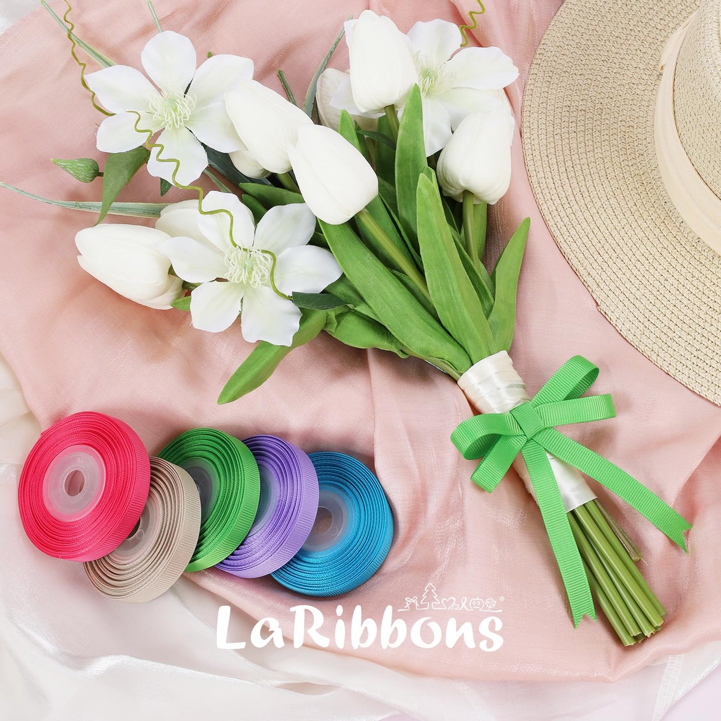 3/8 Inch 100 Yards Grosgrain Ribbon Set 10 Yd/Roll 10 Rolls Spring Easter Craft Ribbon for Gift Wrapping Floral Bouquets Wedding Party Decoration