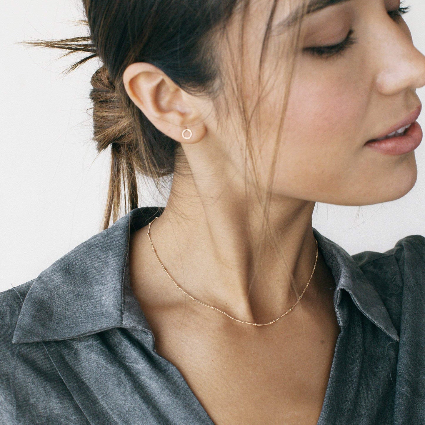 Wholesale 12PCS Gold Plated Solid Brass Satellite Beaded Curb Thin Chain Necklace Bulk for Jewelry Making (18 Inch(1.5mm))