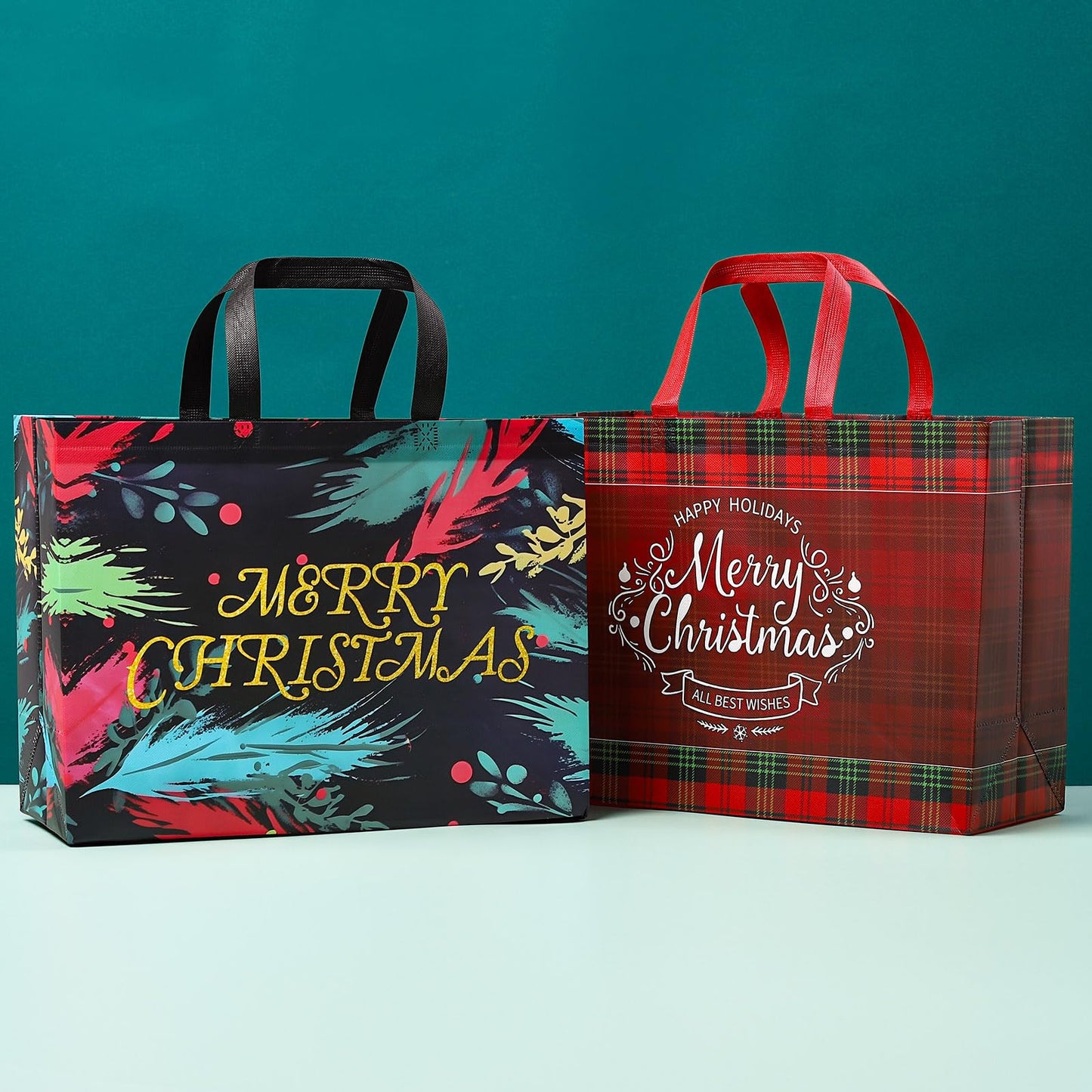 17" Extra Large Christmas Gift Bags Bulk 12Pack - Large Christmas Gift Bags with Handle Reusable Non-Woven Presents Wrapping for Holiday Xmas Shopping Size (16.54 * 6.7 * 12.6in)