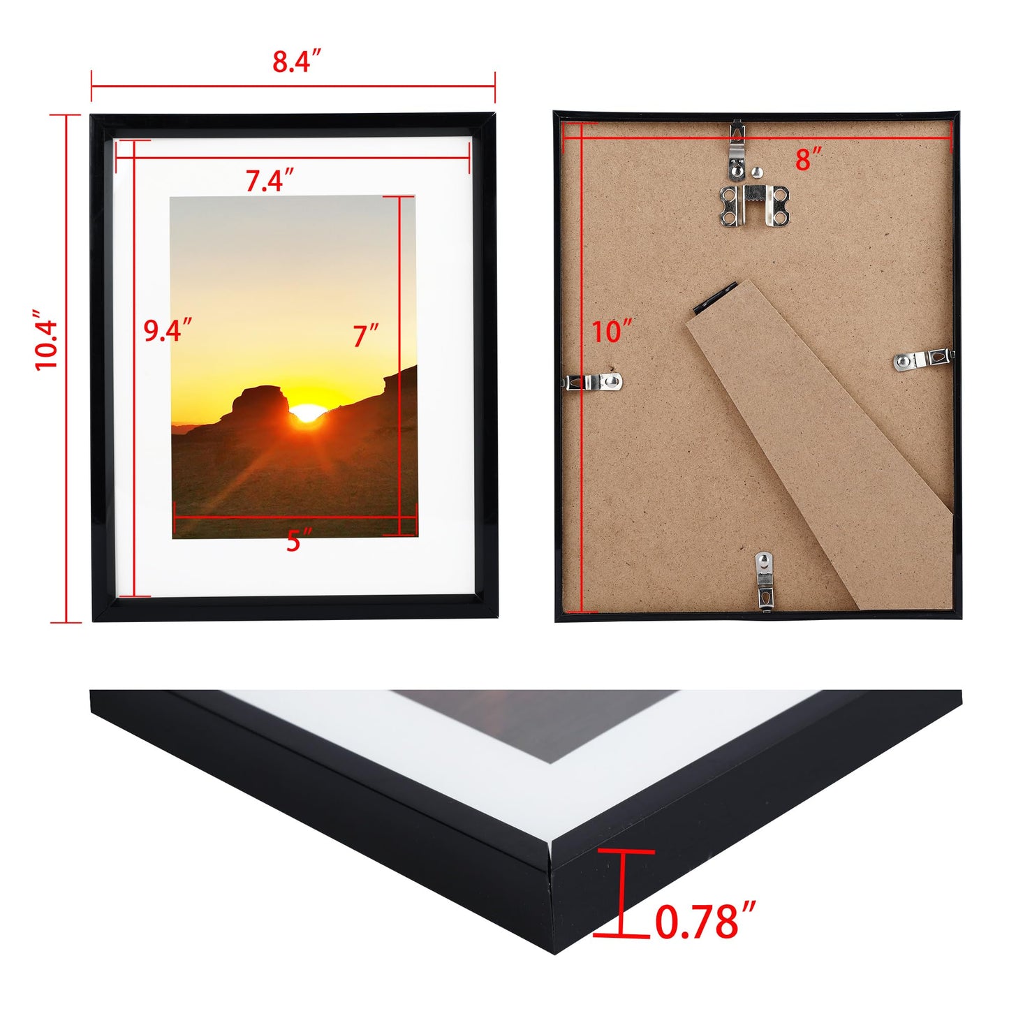 8x10 Picture Frame Black, Collage 6 Pack Display Pictures 8x10 Without mat 5x7 With mat Collage Pictures Frame 8x10,Black,6Pack