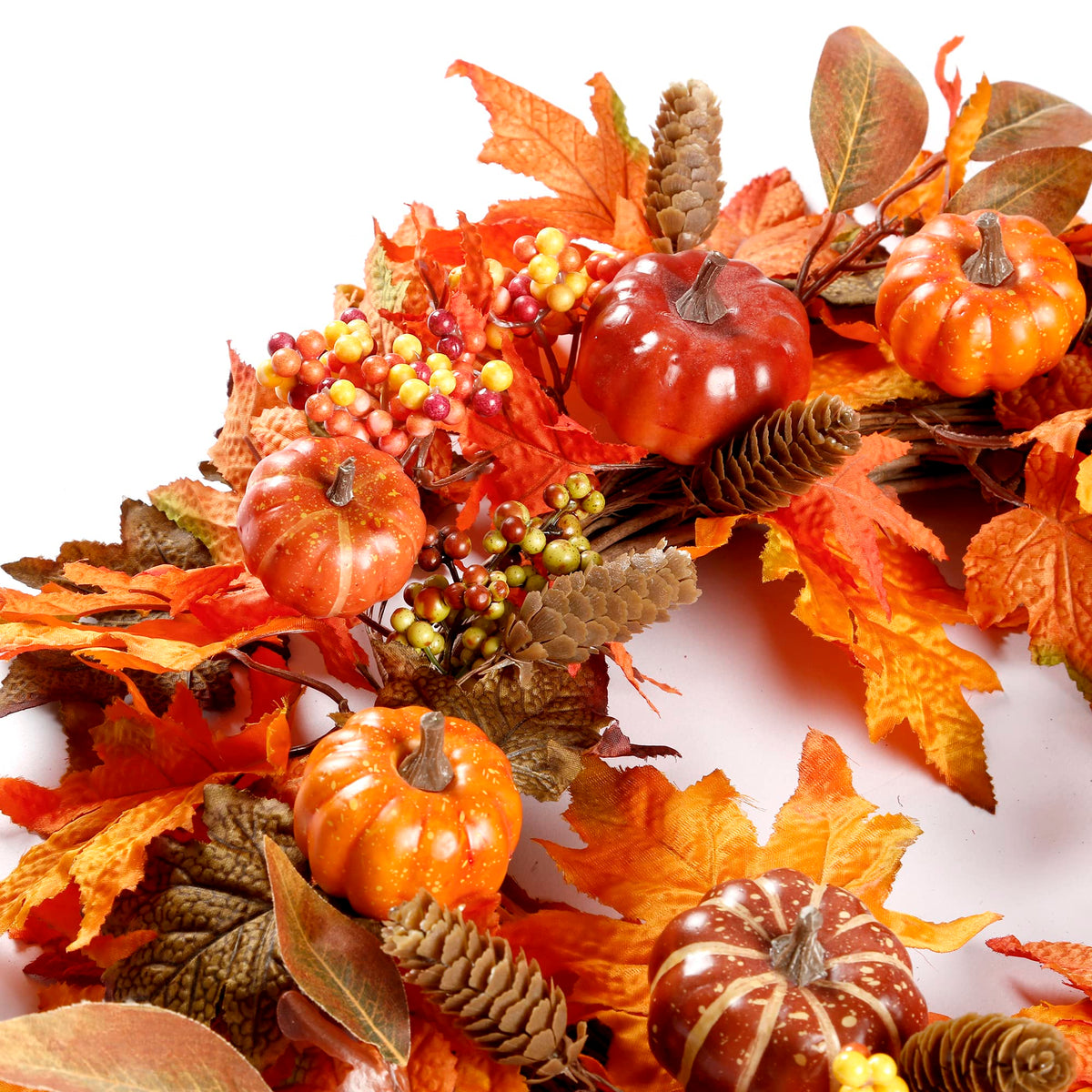 Sggvecsy Fall Wreath 20’’ Autumn Front Door Wreath with Various Pumpkin Cluster of Berries Maple Leaves Pine Cones for Outside Indoor Wall Window Festival Thanksgiving Harvest Autumn Fall Decor