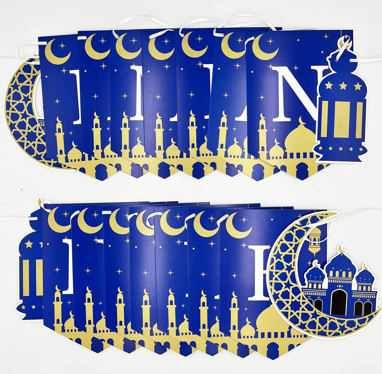 Ramadan Mubarak Banner Muslim Ramadan Mubarak Bunting Banner Garland with Lantern Moon Castle Sign Eid Mubarak Festival Celebration Party Decorations for Mantle Fireplace Wall Party Supplies