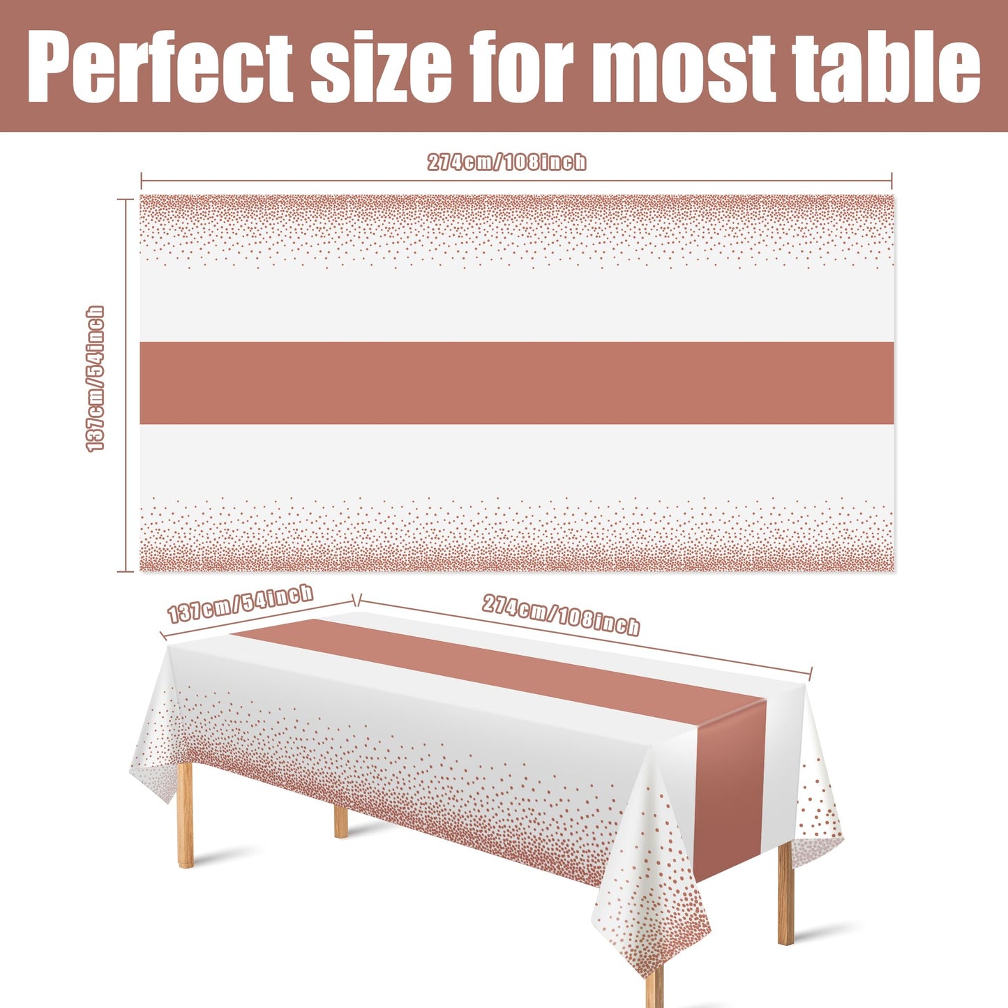 OHOME 4 Pack Disposable Plastic Table Cloths,White and Rose Gold Rectangle Table Covers for Birthday Bridal Bachelorette Pink Sweet 16 Party Decorations - Baby Shower Decorations for Girl 54" x 108"