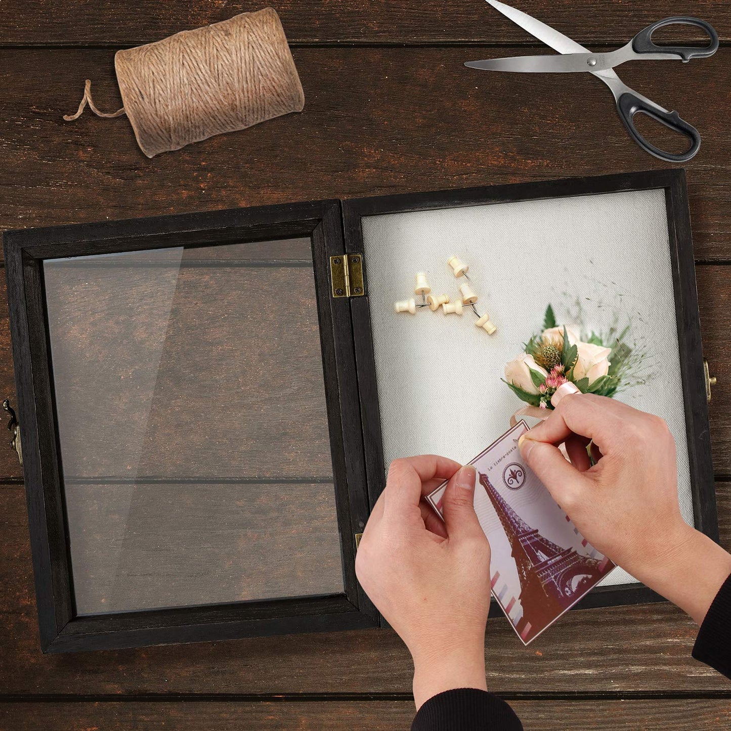 Shadow Box for Flowers 8 x 10 Shadowbox Display Case Picture Frame with Glass Window Door Wedding Bouquet Memorabilia Medals Military Photos Memory Box for Keepsakes - Rustic Black