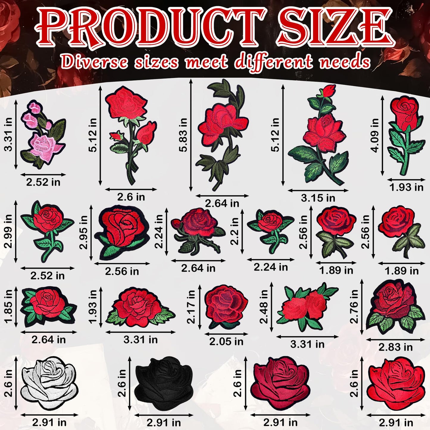 20pcs Rose Iron on Patches Flower Embroidery Patches Applique Valentines Patches for Clothes Hats Jeans Jacket