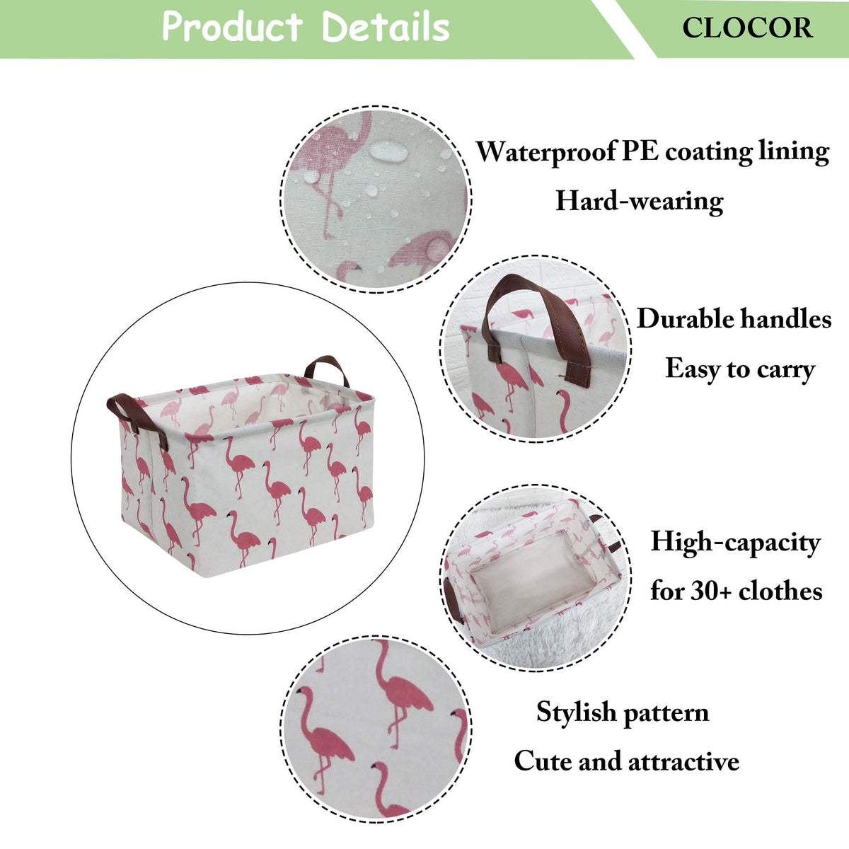 Rectangular Storage Bin,Waterproof Gift Baskets,Room Decor (Flamingo)