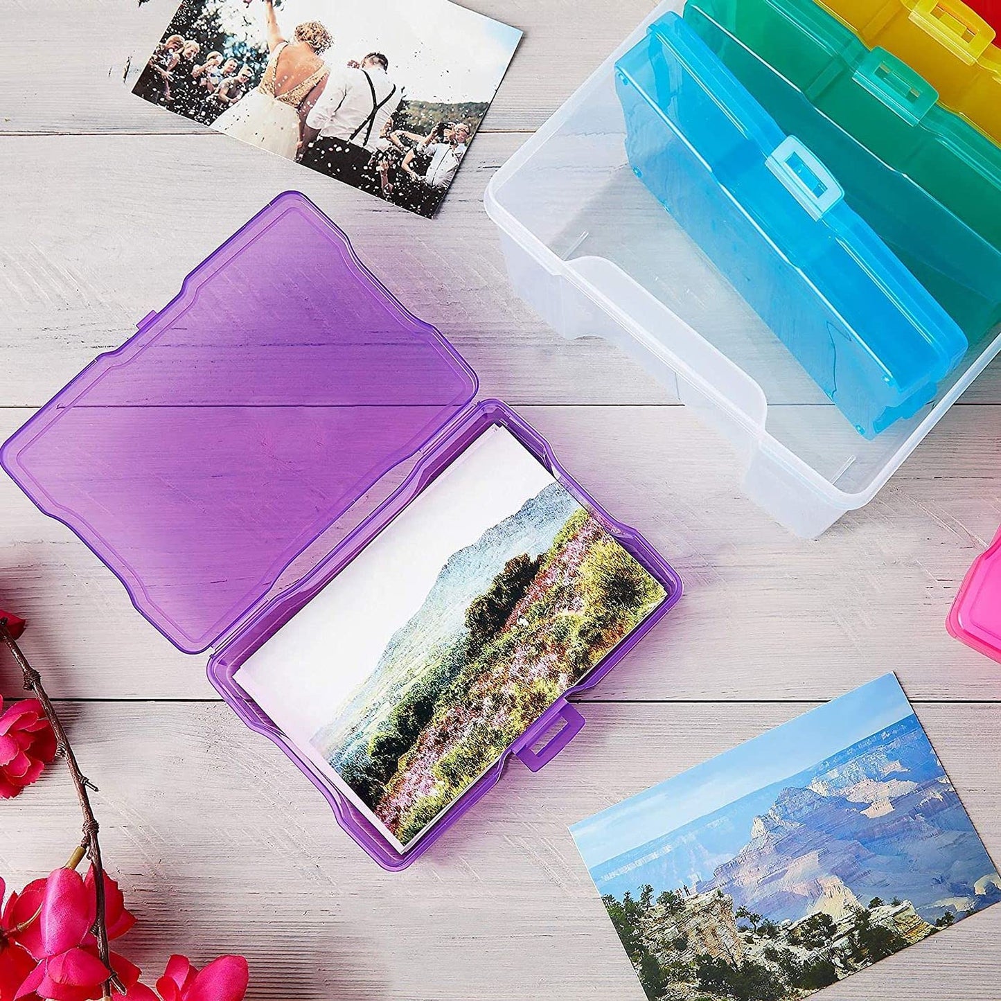 Paper Junkie 4 x 6 Inch Photo Storage Box with 6 Inner Cases, Plastic Box for Stickers, Crafts, Seeds, Art Supplies, Craft Organizers and Storage for Home, School, Classroom (7 Pieces)