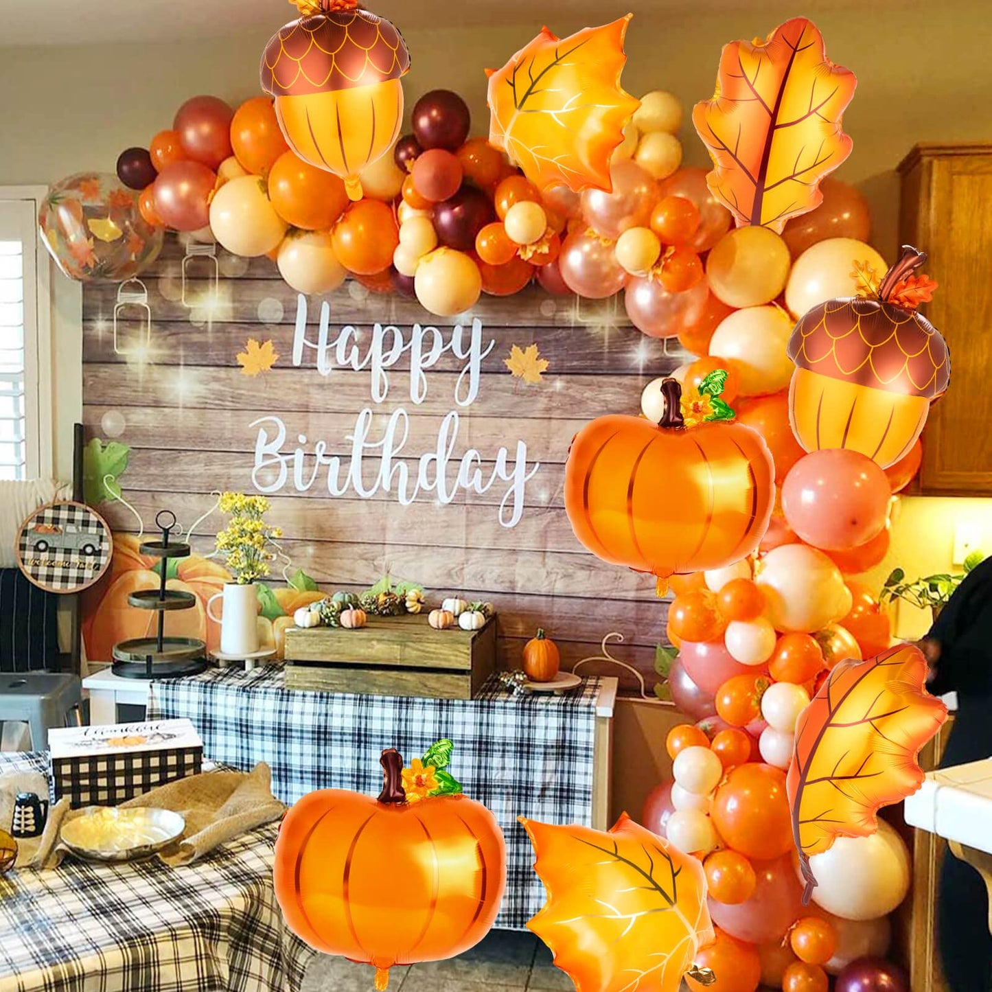 Happy Fall Balloon, 16Pcs Big Maple Leaves Acorn Balloons, Fall Mylar Foil Balloons for ThanksGiving Home Festival Decorations