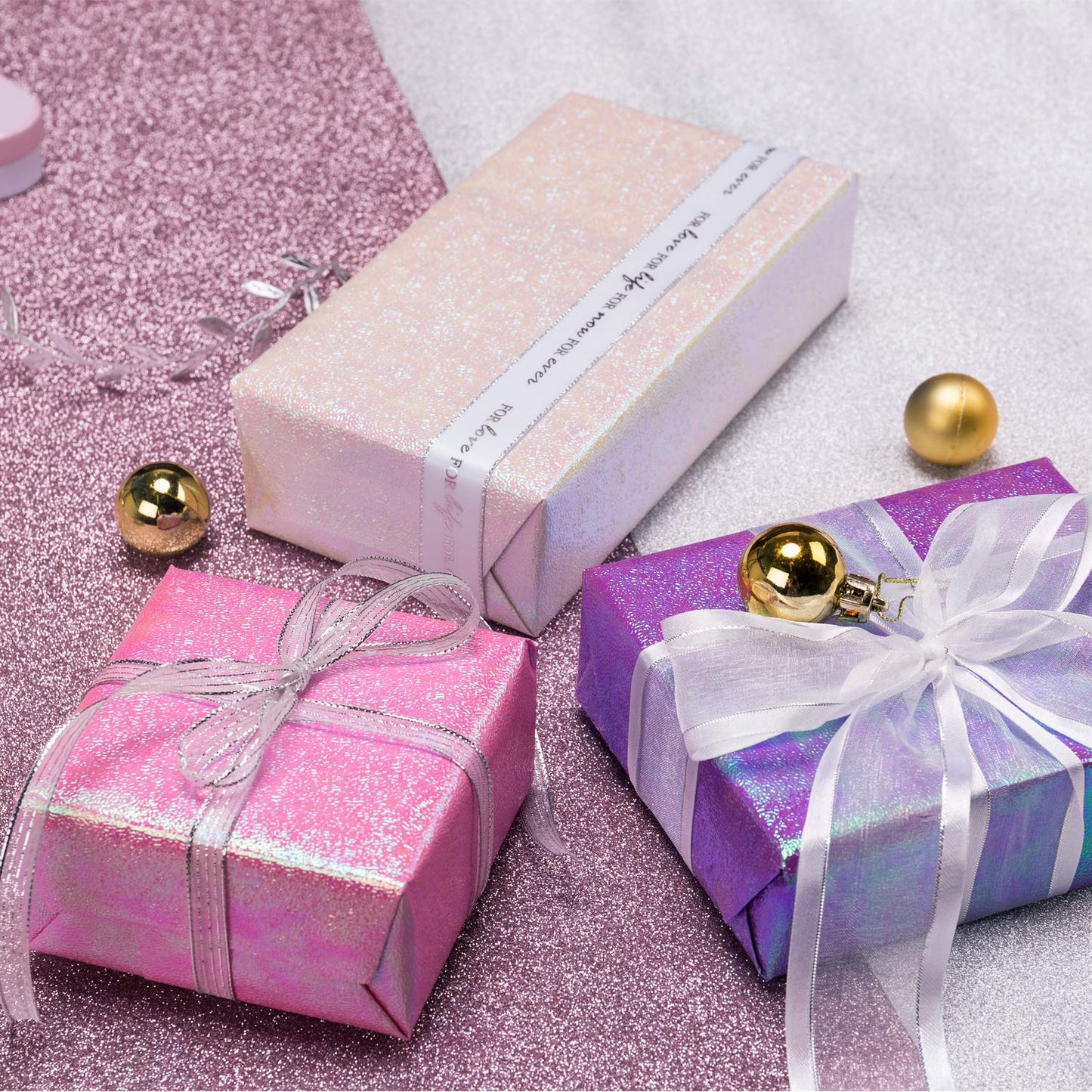 Wrapping Paper Roll - Pink/White/Purple Rainbow Color for Birthday, Wedding, Mother's Day, Valentine's Day, Holiday, Baby Shower Wrap - 3 Rolls - 30 inch X 120 inch Per Roll