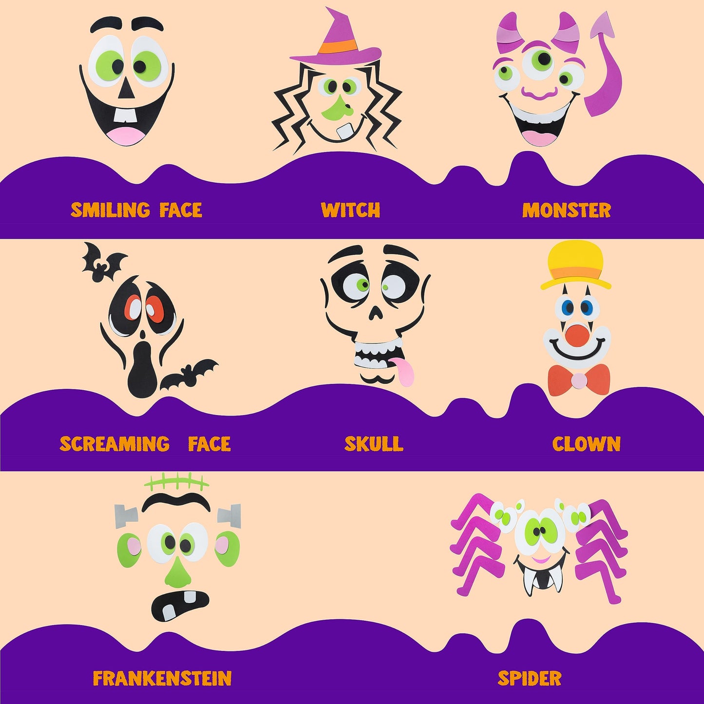 JOYIN 16 Packs Halloween Pumpkin Decorating Stickers, Foam Craft Kit, Halloween Party Favors for Kids, Party Supplies Arts Activities, Funny Jack O Lantern Stickers School Games Gifts