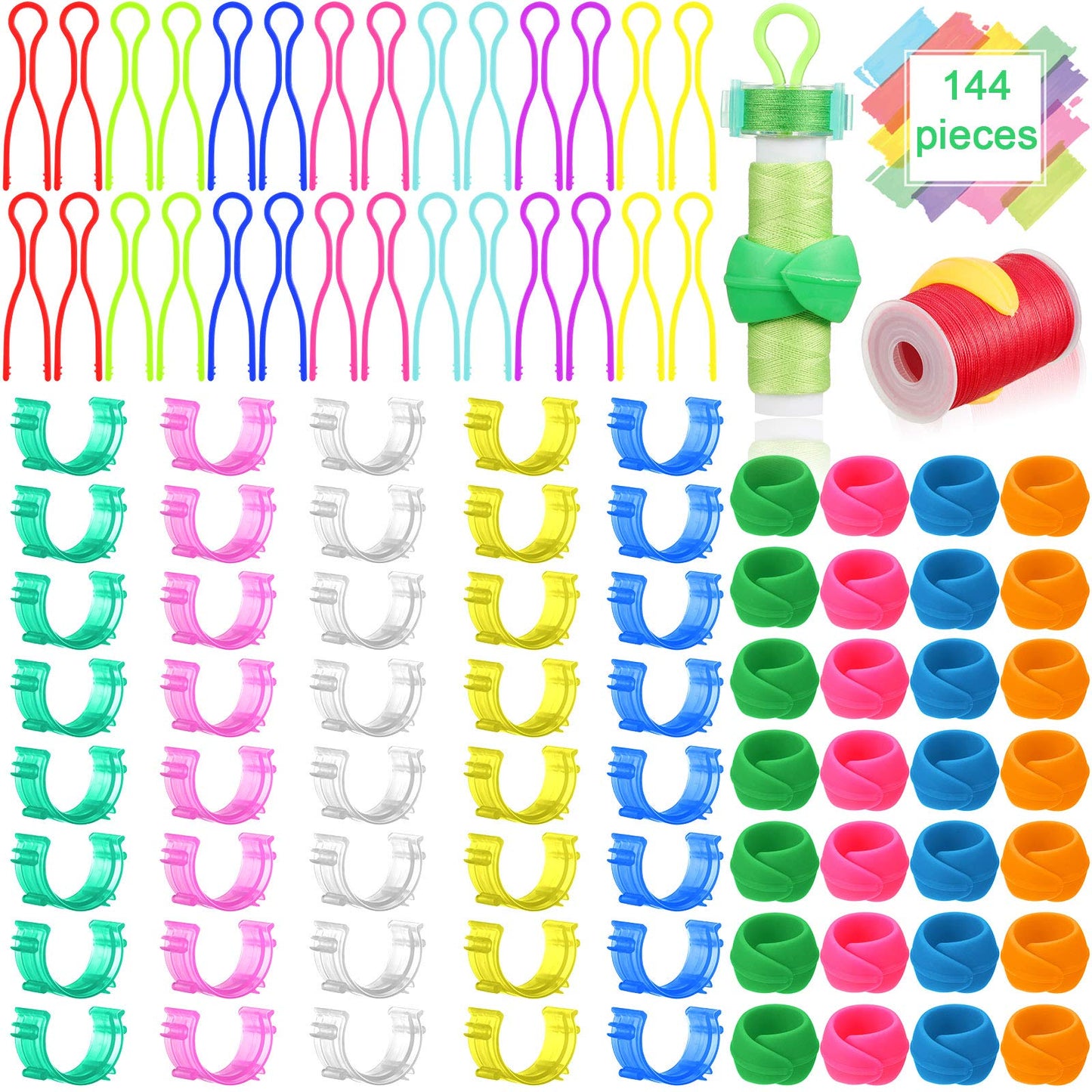 144 Pieces Bobbin Thread Buddies Set includes 70 Bobbin Holder Clips Color Thread Clips Holder Tool, 32 Thread Spool Huggers, 42 Bobbin Thread Holders for Thread Spool Organizing