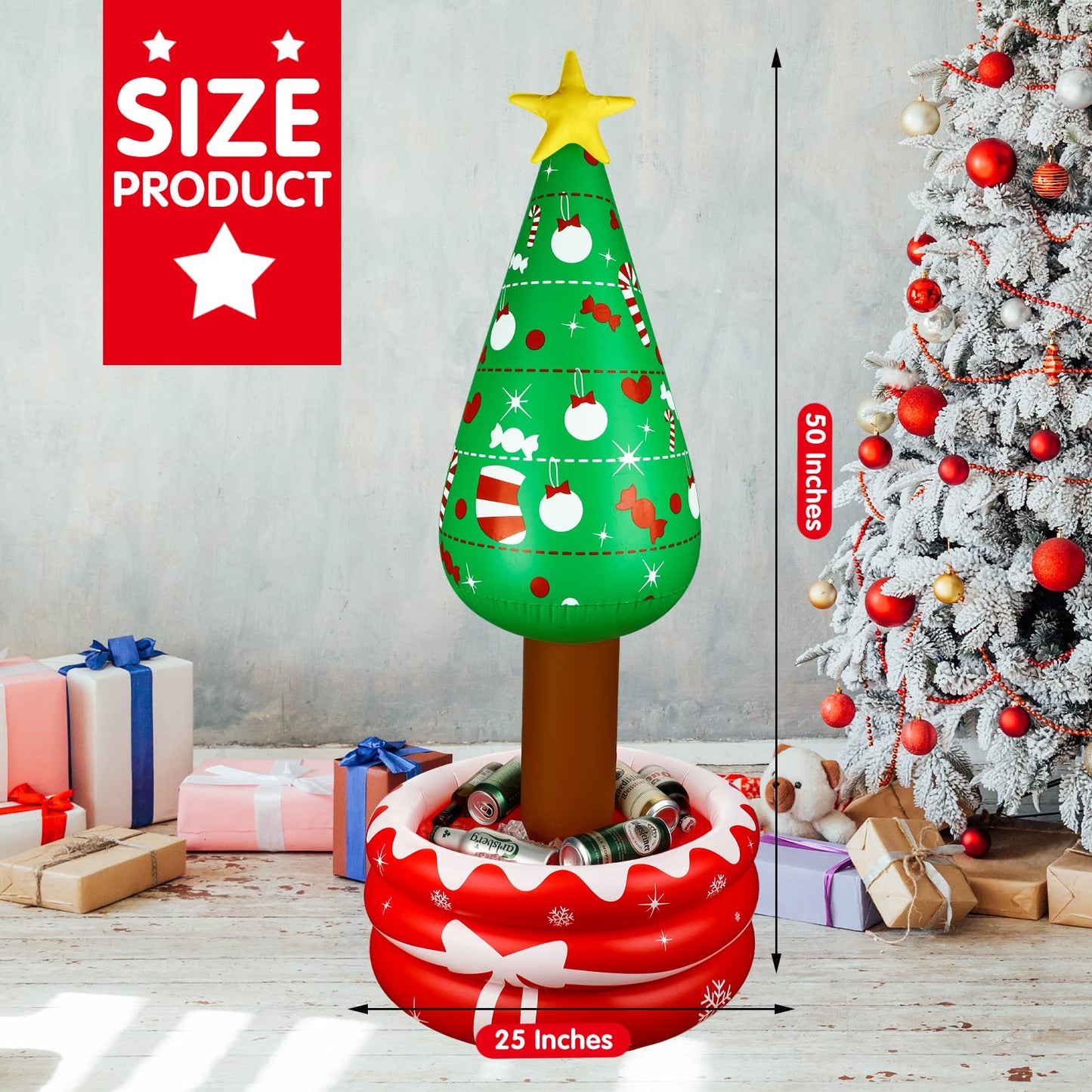 1 Pack Inflatable Christmas Tree Hot Cocoa Mug Coolers Drink Beverage Inflatable Cooler Christmas Decorations Party Supplies for Home Office Holiday Winter Party Decorations (Tree)