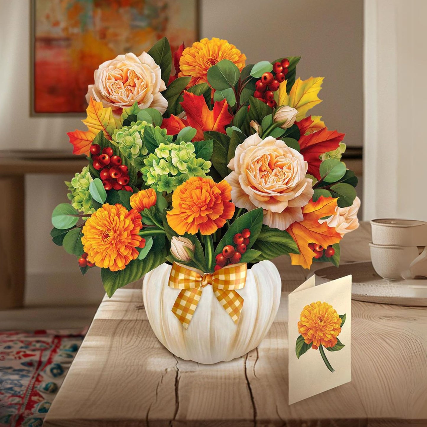 Freshcut Paper Pop Up Cards, Paper Flower Bouquet 3D Popup Greeting Cards with Note Card & Envelope, Birthday Card, Anniversary Card, Get Well Gifts for Women, 12" Pumpkin Spice