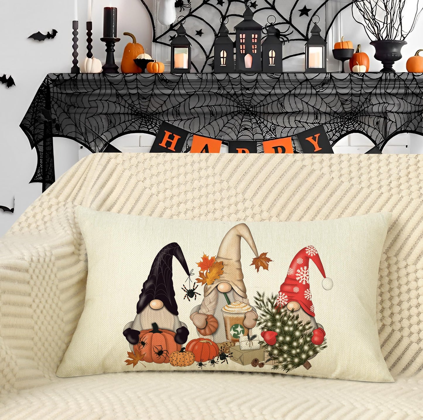 AUIKVH Halloween Gnome Outdoor Pillow Covers 12x20, Fall Autumn Thanksgiving Christmas Lumbar Throw Cushion Cases for Couch Sofa Home Decor AH63