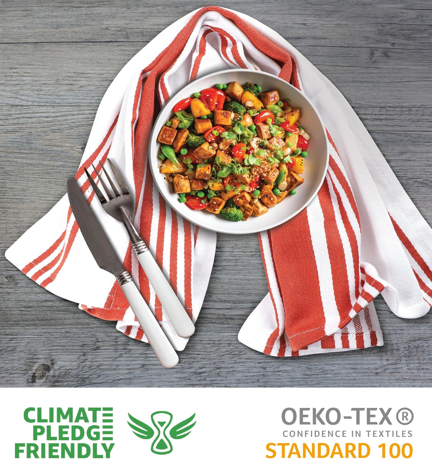 Urban Villa Fall Kitchen Towels 100% Cotton Pack of 6 Highly Absorbent Quick Drying Soft Premium Dish Towels for Kitchen with Hanging Loop Thanks Giving TeaTowels - 20x30 Inch (Rust & White Striped)