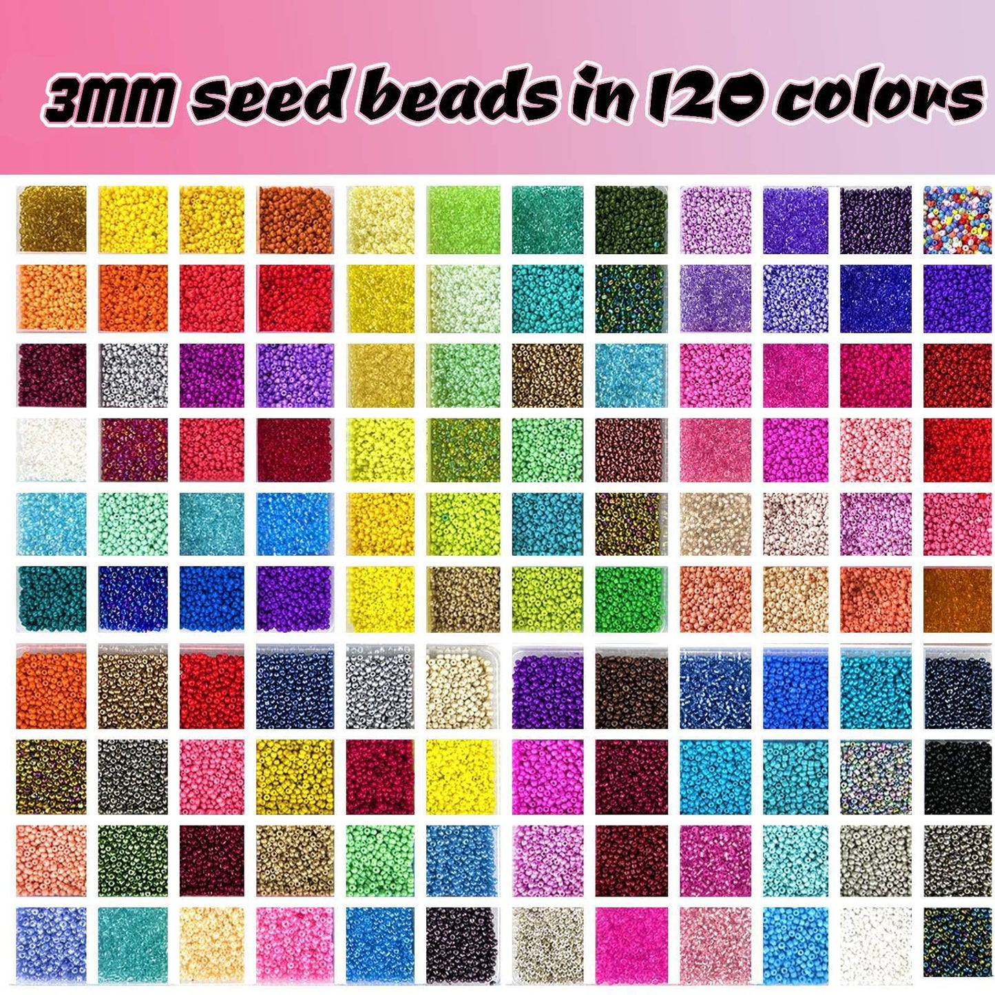 32400pcs Glass Seed Beads for Jewelry Making Kit, 120 Colors 3mm Small Beads Kit Bracelet Beads with Letter Evil Eye Beads Jump Rings & Charms Pendants for Bracelets Making, DIY, Art and Craft