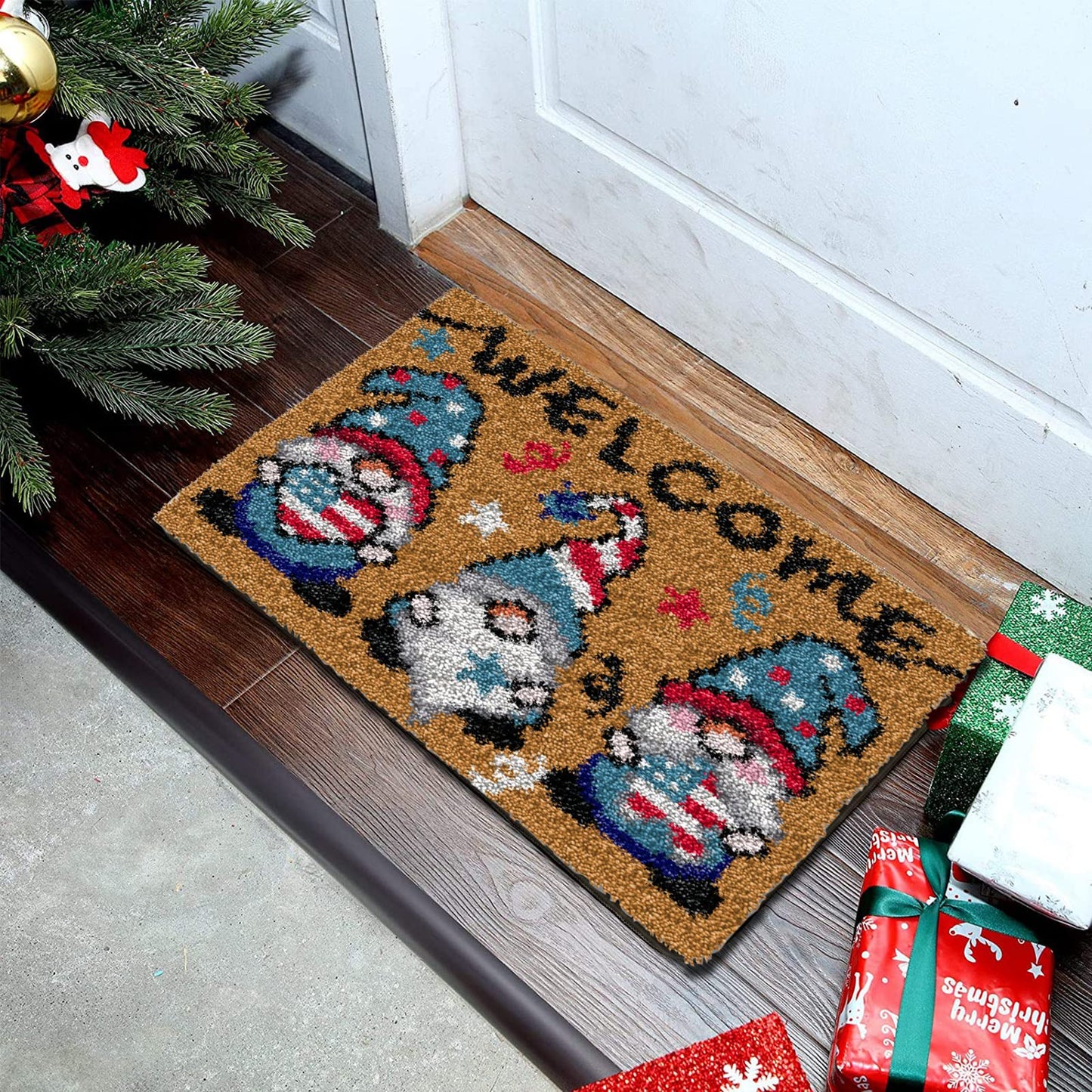 Latch Hook Kits for Adults Kids DIY Needlework Doormat Creative Gift Home Decoration 20.5Inch X13.8Inch (Brown)