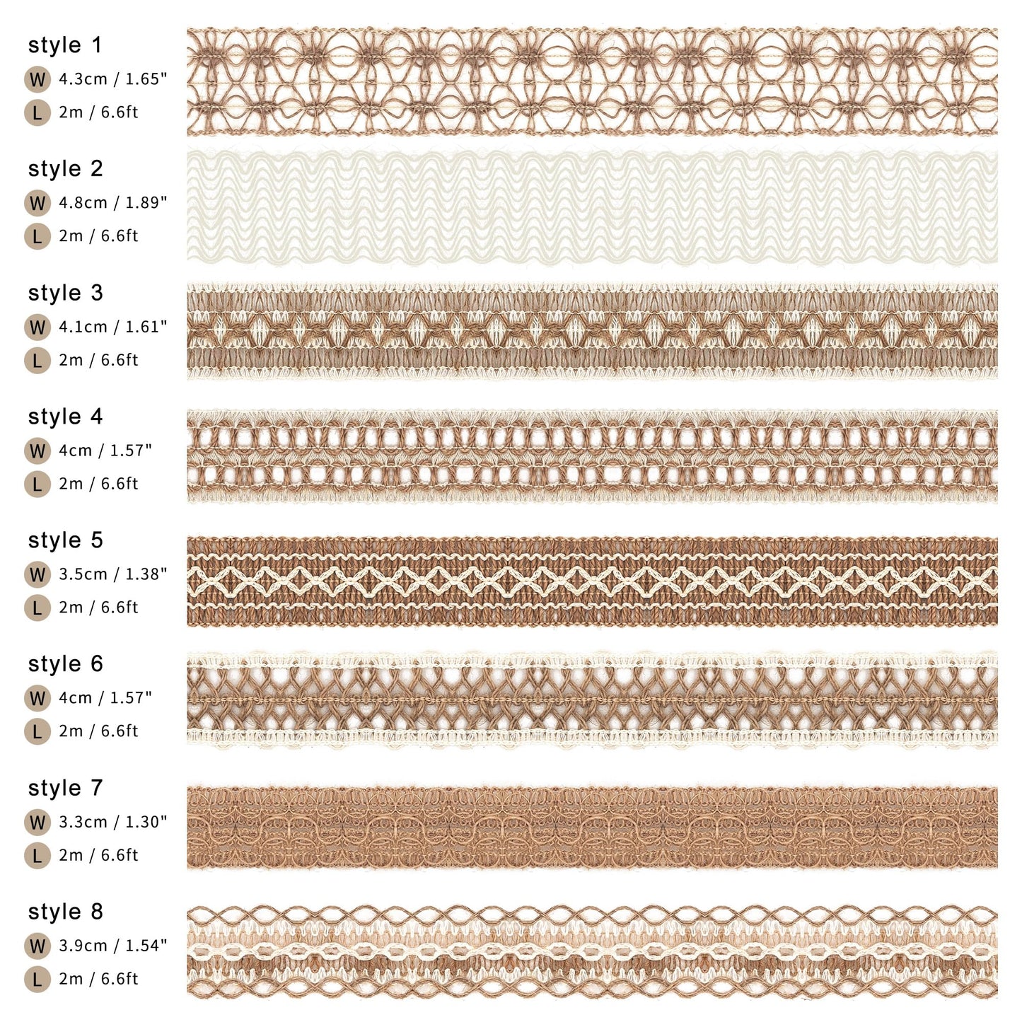 8 Packs Jute Ribbon Natural Burlap Ribbon Roll with Lace Craft Ribbons and Trims Decorative Twine for DIY Arts and Crafts Wrapping Wedding Christmas Party (Lacy)