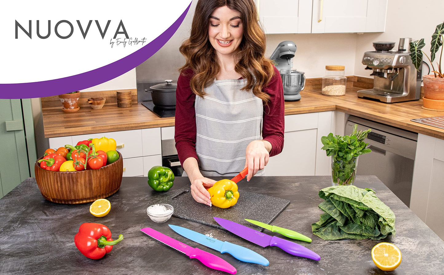 nuovva Kitchen Knife Set with Colour Coding 5 Piece Coloured Knives Set Stainless Steel