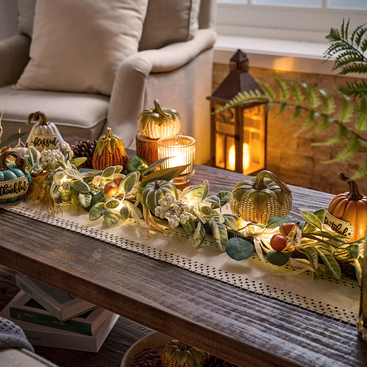 Valery Madelyn 6ft Fall Garland for Mantle with Pumpkins