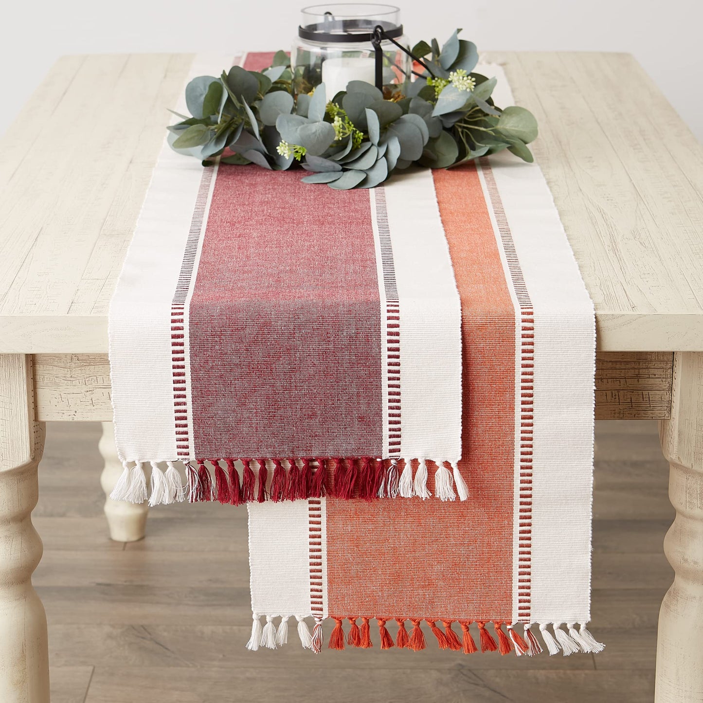 Dobby Stripe Woven Table Runner, 13x72 (13x77.5, Fringe Included), Burnt Orange