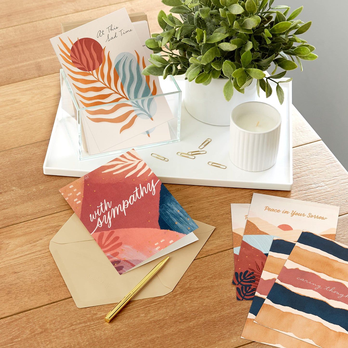 Sympathy Cards Assortment, Painted Palms (16 Assorted Thinking of You Cards with Envelopes)