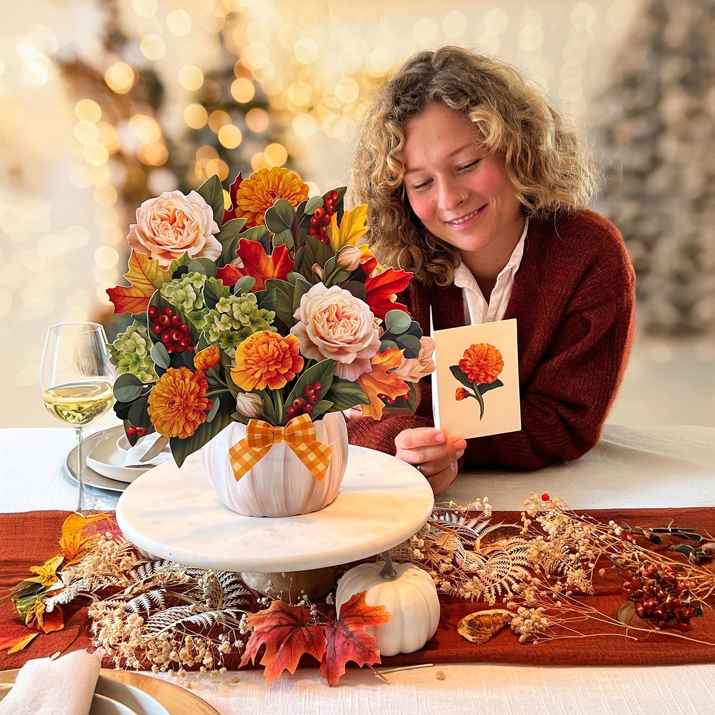 Freshcut Paper Pop Up Cards, Paper Flower Bouquet 3D Popup Greeting Cards with Note Card & Envelope, Birthday Card, Anniversary Card, Get Well Gifts for Women, 12" Pumpkin Spice