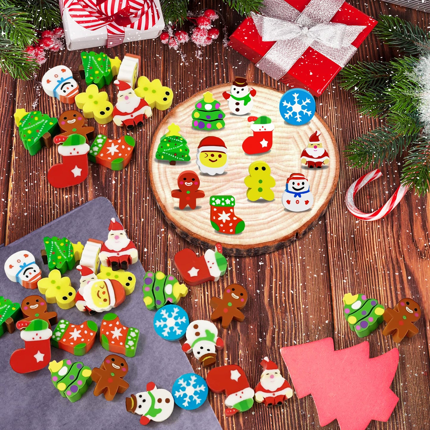 150 Pcs Christmas Mini Erasers for Kids, Cute Small Animal Erasers Bulk for Kids Desk Pets Christmas Pencil Erasers Socks Santa Snowflakes Gift Filling Homework School Classroom Rewards Prizes