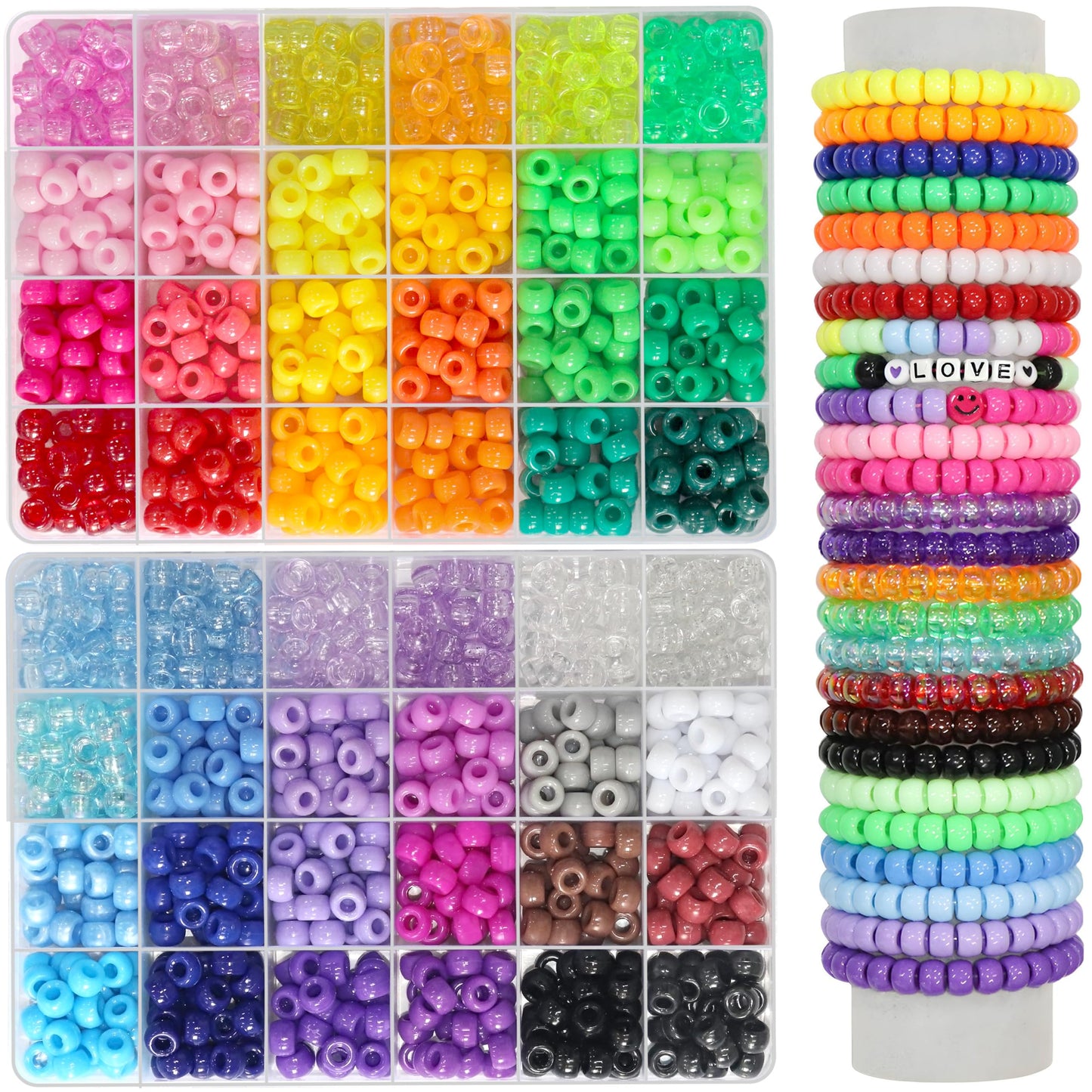 Pony Beads Bulk,Kandi Beads for Necklace Jewelry Making Hair Braiding,Bracelets Making Kits,Hair Bead,Bracelet Plastic Bead for Crafts Braids Girls(48 Color,2200PCS)