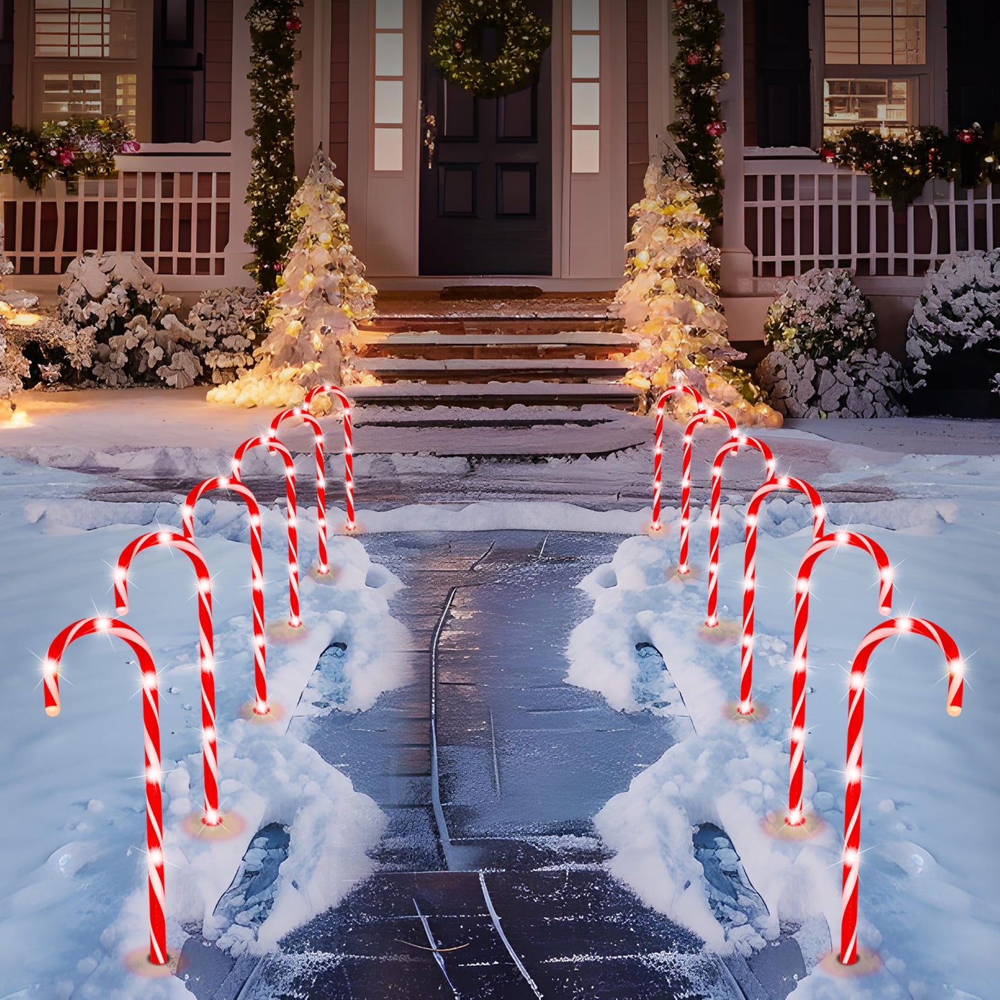 12 Pcs Christmas Candy Cane Pathway Markers Lights, 12” Stakes Lights, Outdoor Decorations for Holiday Xmas Indoor Yard Patio Garden Walkway
