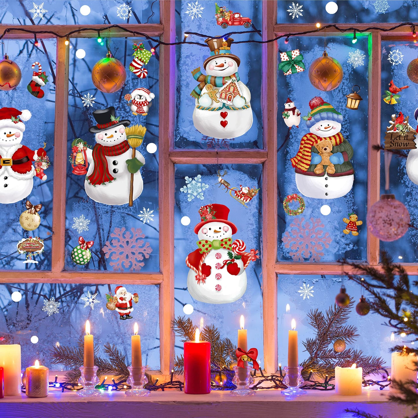 Christmas Window Clings 14 Sheets, Snowman Snowflake Decals Stickers, Christmas Removable Window Decorations for Glass Windows Xmas Holiday Home Office Decor, 12 Styles