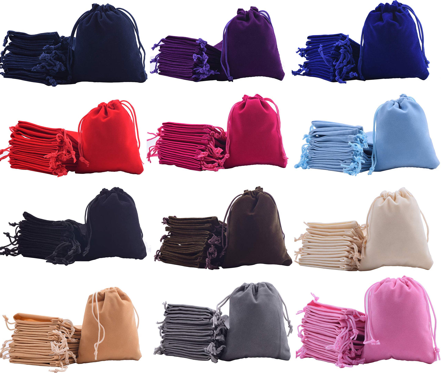 48pcs 12 Colors Mixed Drawstrings Velvet Gift Bags Jewelry Pouches for Wedding Favors, Candy Bags, Party Favors, 4.0x4.8''