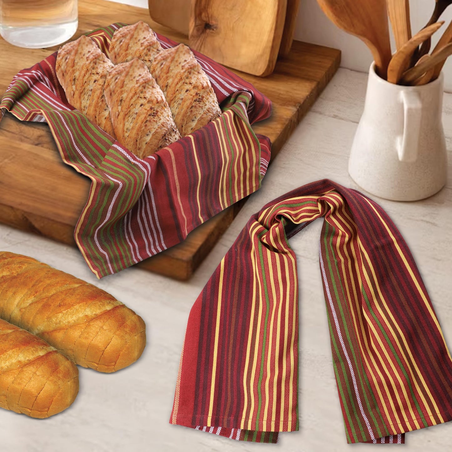 Fall Print Stripes Kitchen Towels Premium Quality 100% Cotton Harvest Dish Towels Mitered Corners Ultra Soft (Size: 20X30 Inch) Thanks Giving Highly Absorbent Tea Towels - (Set of 6)