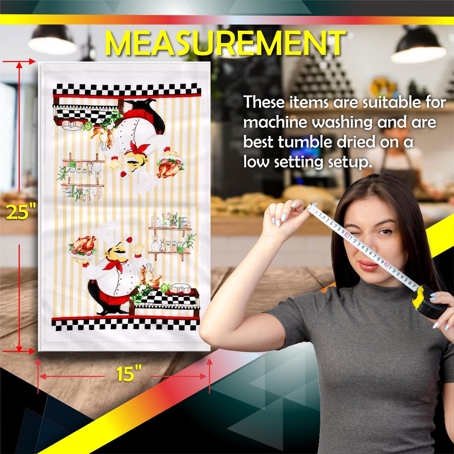 Lobyn 4-Pack Chef Dish Towels – Absorbent Lightweight Kitchen Towels 15x25, Decorative Cooking and Baking Kitchen Décor Towels